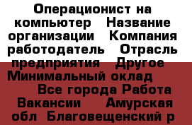 Операционист на компьютер › Название организации ­ Компания-работодатель › Отрасль предприятия ­ Другое › Минимальный оклад ­ 19 000 - Все города Работа » Вакансии   . Амурская обл.,Благовещенский р-н